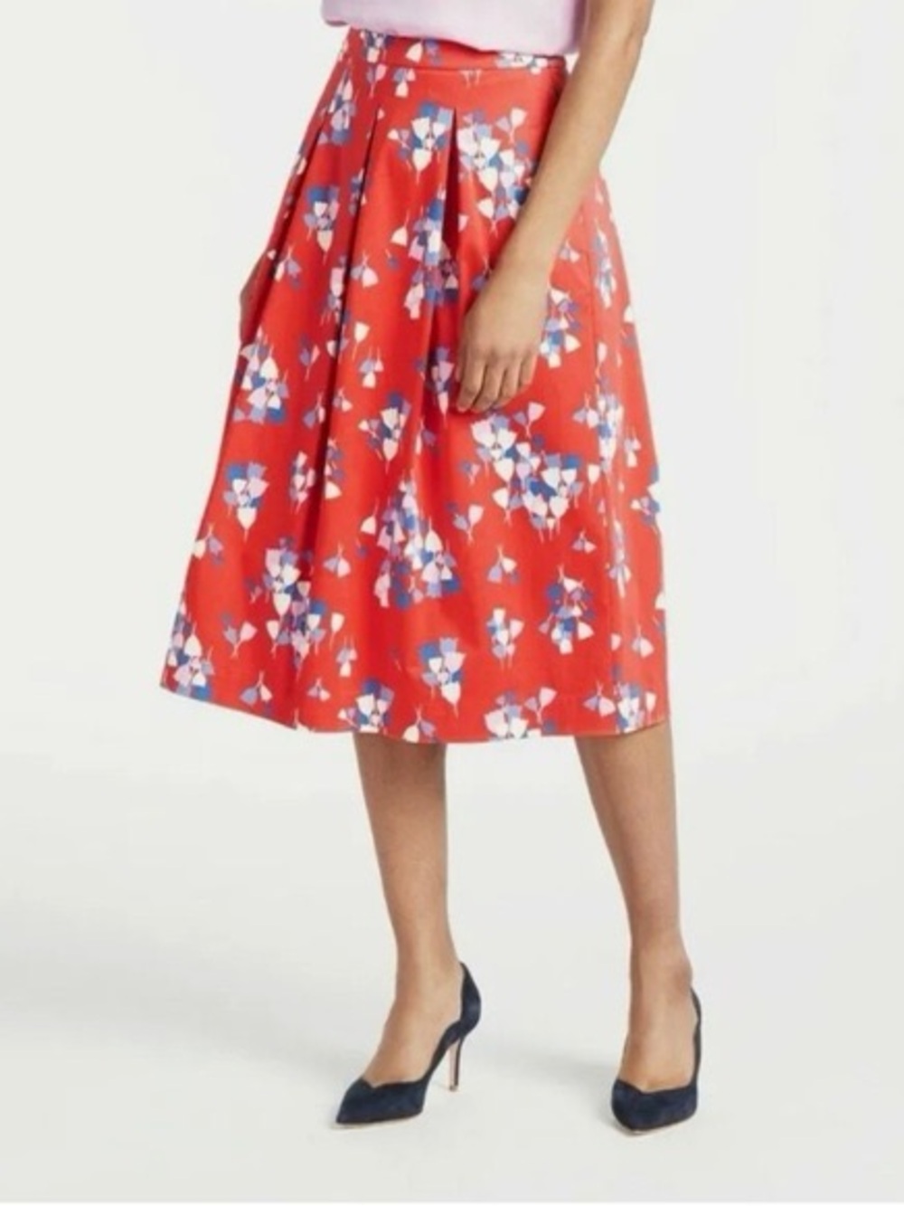 Boden Lola Floral Midi Skirt Red Tulips Cotton Size 6 1080
